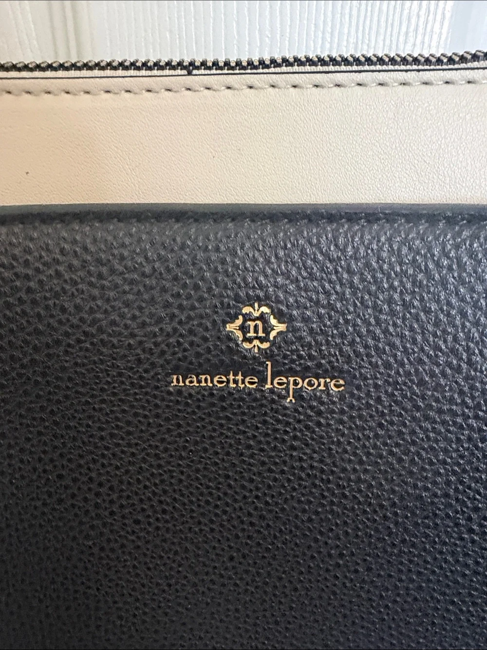 Nanette Lepore Black and Cream Pebbled Crossbody